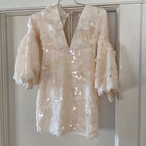 Sequin bell sleeve low cut mini dress